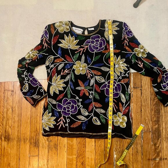 Vintage Crystal Creations floral sequined and beaded silk shirt - Picture 8 of 8